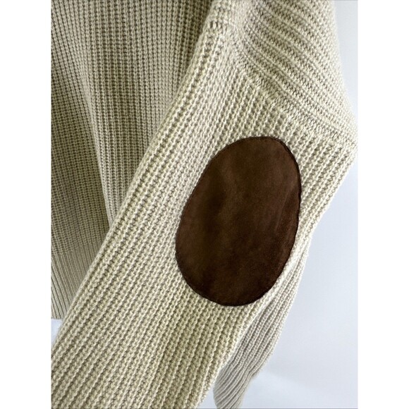 Autumn Cashmere Cowl Neck Sweater Knit Beige Faux Suede Elbow Patch Womens XL - Picture 5 of 11